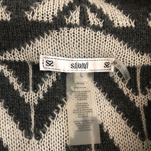 SIONI oversized grey chevron shrug poncho vest sweater size large - Picture 3 of 9